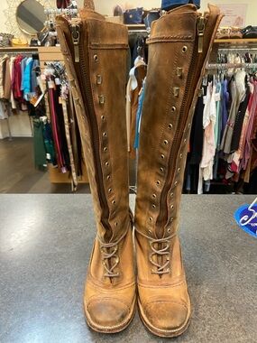 Women’s Tall Lace-Up Heeled Boots in Brown